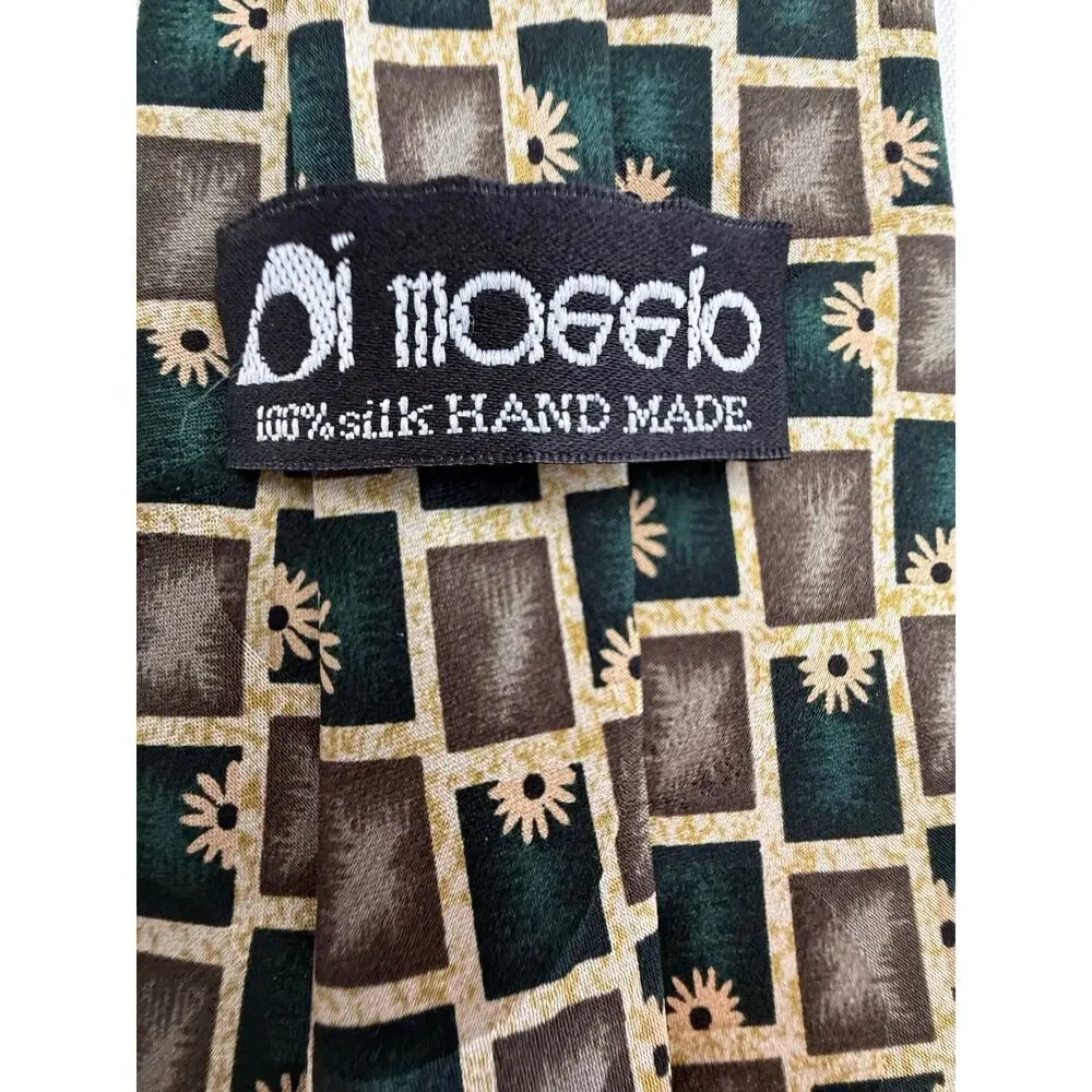 SKU3089 Di Maggio Handmade Silk Tie - Hunter Green & Gold Brown Squares 66